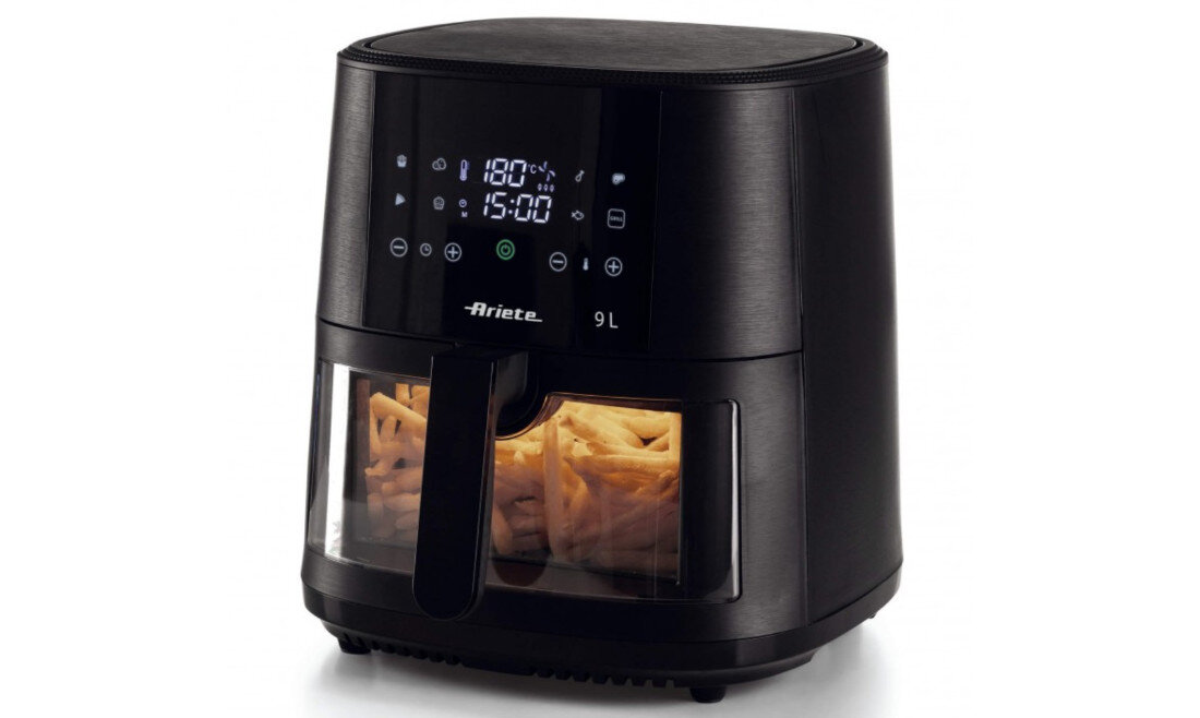 Frytkownica beztłuszczowa ARIETE 4630/00 Air Fryer Bezpieczne użytkowanie Zabezpieczenie przed przegrzaniem ochrona Antypoślizgowe nóżki przezroczysty front podświetlenie wnętrza kontrola proces
