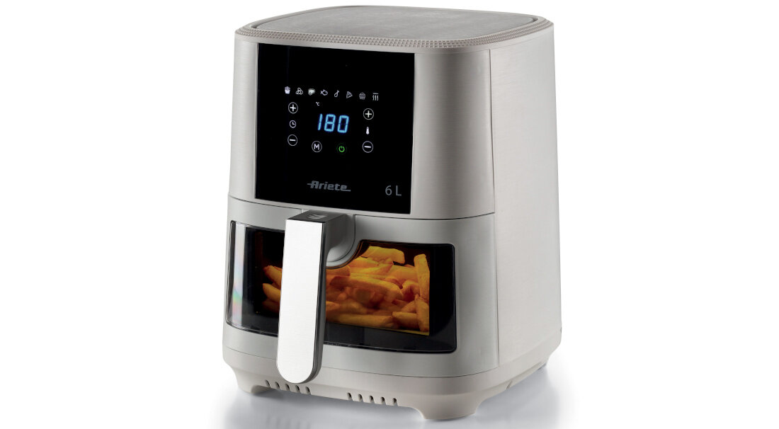 Frytkownica beztłuszczowa ARIETE 4630/03 Air Fryer Bezpieczne użytkowanie Zabezpieczenie przed przegrzaniem ochrona Antypoślizgowe nóżki przezroczysty front podświetlenie wnętrza kontrola proces