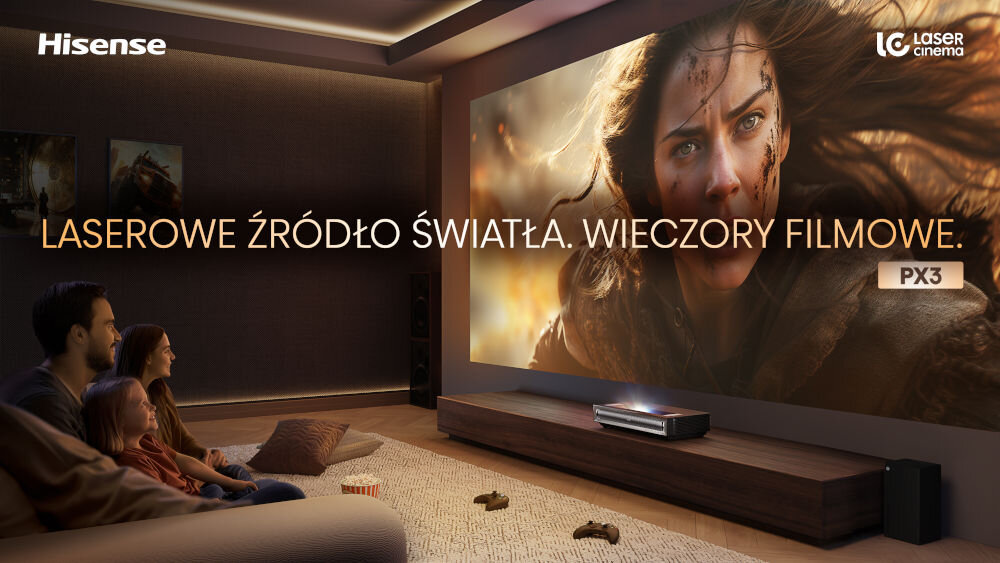 Projektor HISENSE PX3 4K UHD (3840 x 2160), 2800 ANSI lumen, Wi-Fi, Bluetooth wieczory filmowe