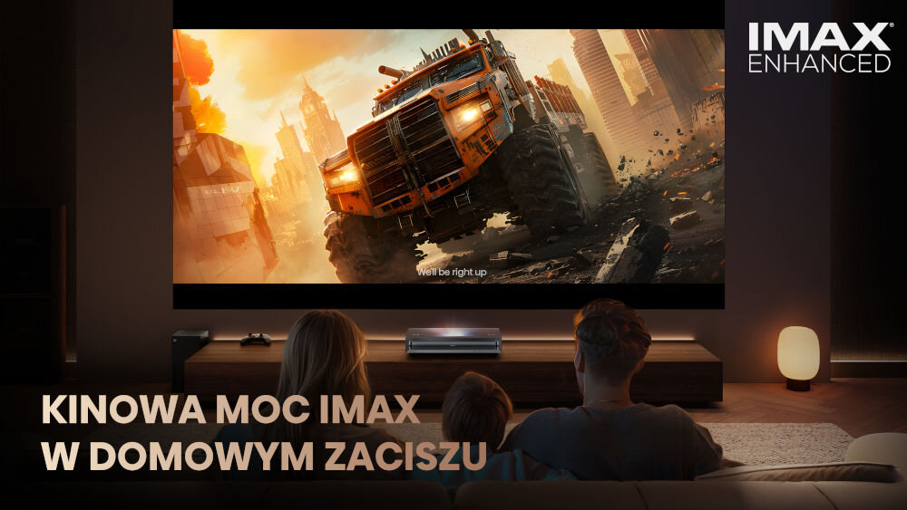 Projektor HISENSE PX3-Pro 4K UHD (3840 x 2160), 3000 ANSI lumen, Wi-Fi, Bluetooth kinowa jakość IMAX rygorystyczne teksty IMAX optymalny obraz dżwięk DTS technologia kinowa dobra jakość niezapomniana atmosfera filmowa