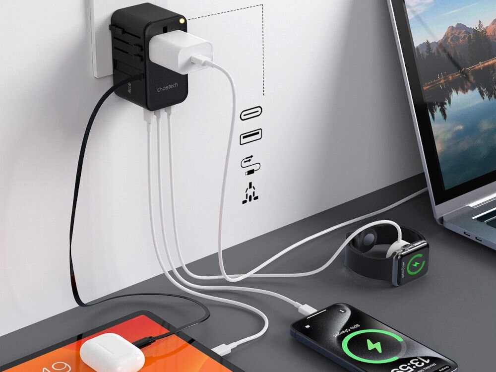Ładowarka podróżna CHOETECH PD5021 45W Czarny poer usb-c usb-a kabel usb-c
