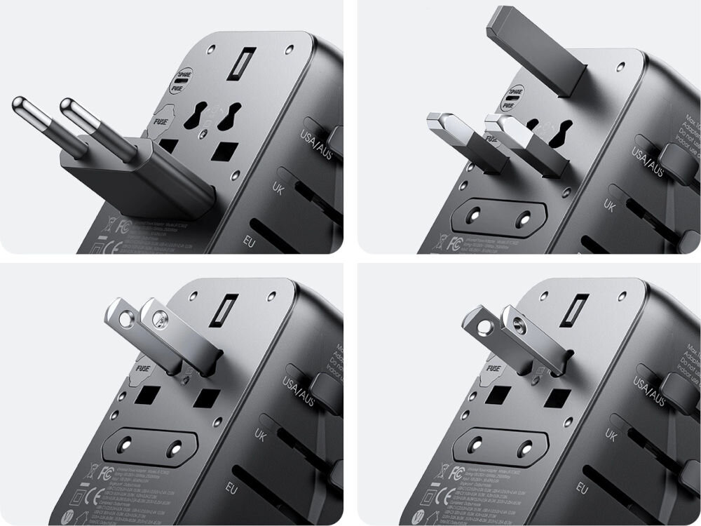 Adapter podróżny JOYROOM JR-TCW02 65W Czarny konpatybilność kraje wtyczki EU, US, UK, JP, AU, CN