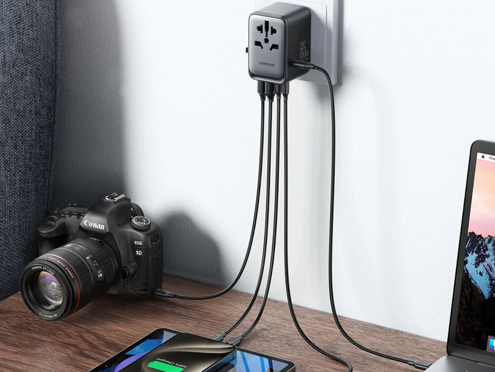 Adapter podróżny JOYROOM JR-TCW02 65W Czarny 5 urządzeń jednocześnie port usb-a usb-c