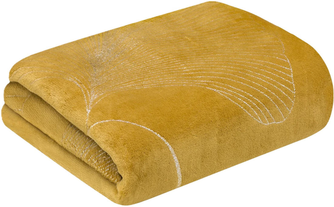Koc EUROFIRANY Ginko 367385 150 x 200 cm Złoty Praktyczne rozwiązanie wysoka jakość poliester Łatwo go utrzymać w czystości pranie niska temperatura Optymalna gramatura odpowiedni poziom izolacji termicznej sen otulenie relaks