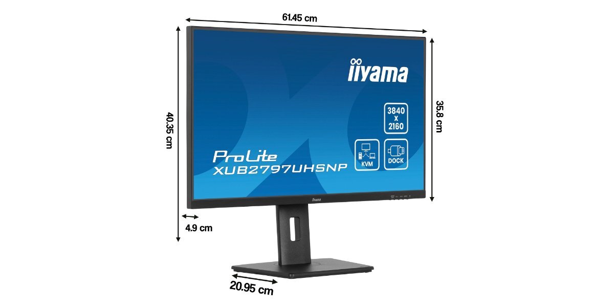 Monitor IIYAMA ProLite XUB2797UHSNP-B1 na białym tle - wymiary monitora.