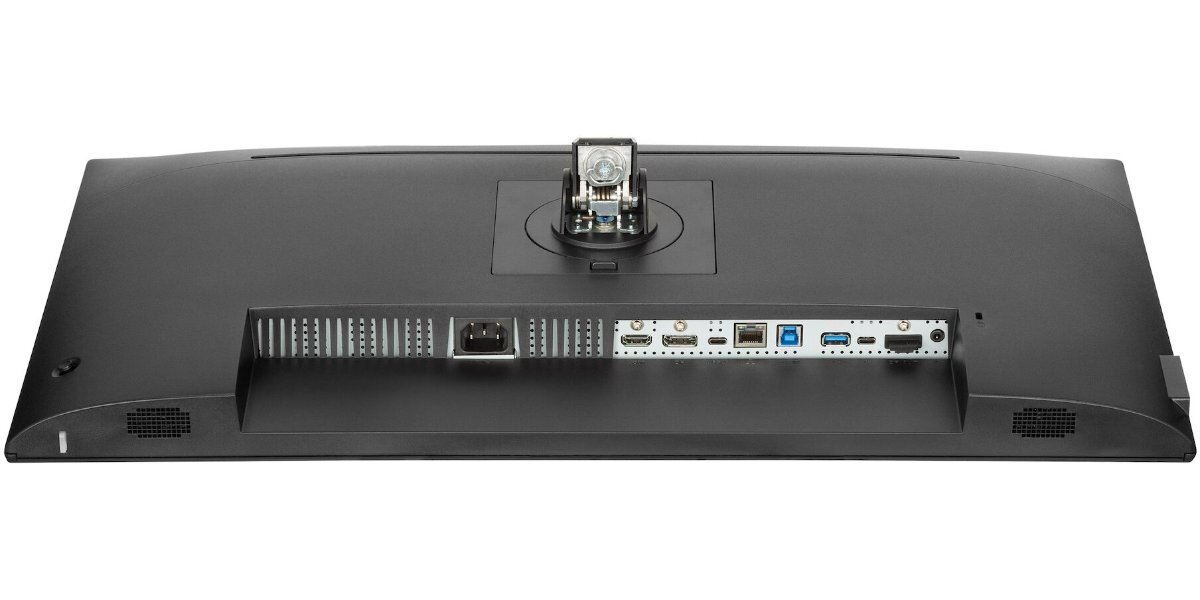 Monitor IIYAMA ProLite XUB2797UHSNP-B1 bez podstawki na białym tle - spód monitora z widocznymi wejściami na złącza.