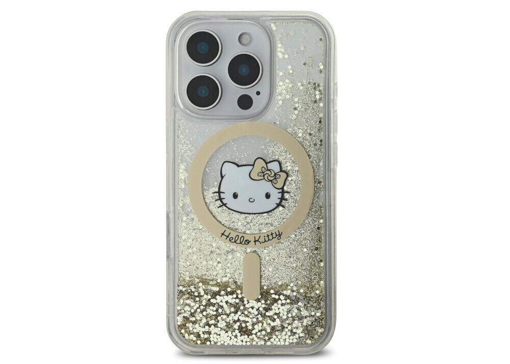 Etui Hello Kitty Liquid Glitter Fever - brokat, złote detale, MagSafe