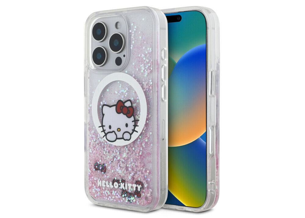 Etui Hello Kitty Liquid Glitter Sweet Kitty Bows MagSafe - brokat, kokardki, przezroczyste, twarde