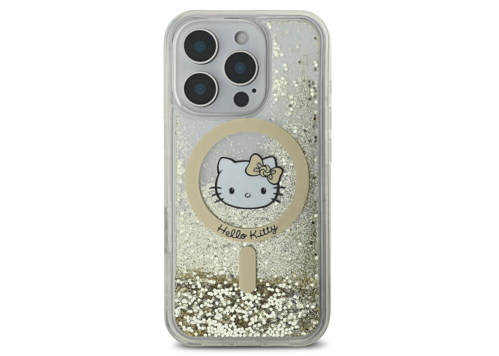 Etui Hello Kitty Liquid Glitter Fever - brokat, złote detale, MagSafe