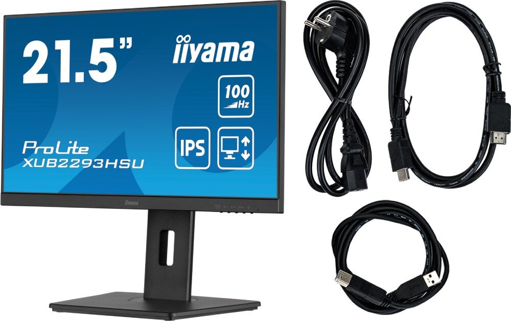 Monitor IIYAMA ProLite XUB2293HSU-B7 21.5 1920x1080px IPS 100Hz 1 ms [MPRT] zestaw akcesoria