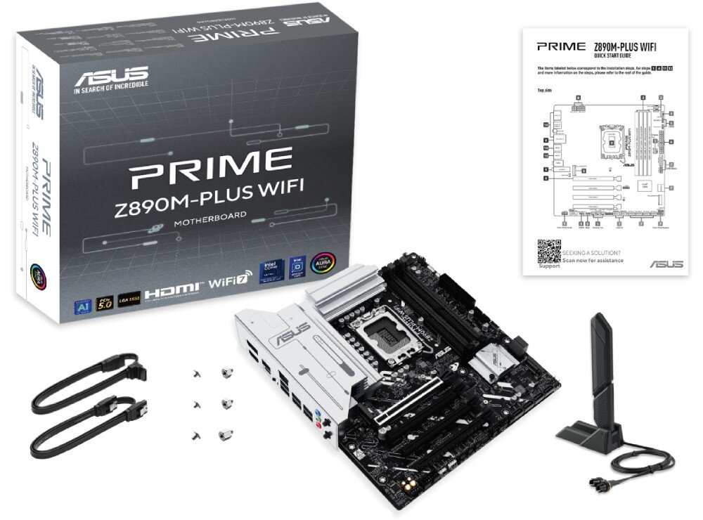 Płyta główna ASUS Prime Z890M-PLUS WiFi Zdjęcie całego zestawu na białym tle