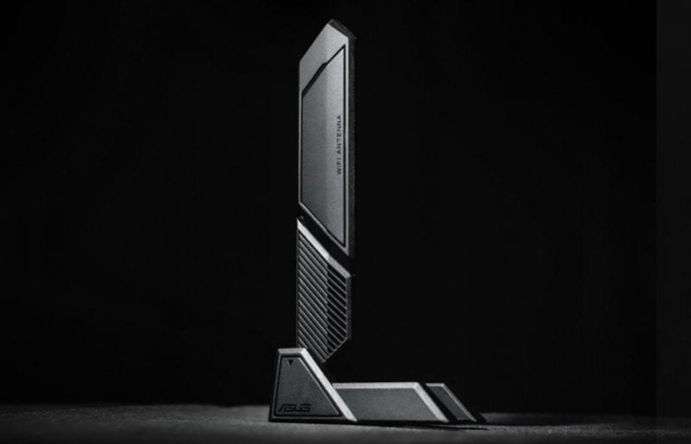 Płyta główna ASUS Prime Z890M-PLUS WiFi Antena Wi-Fi w pozycji pionowej na ciemnym tle, łączność Wi-Fi