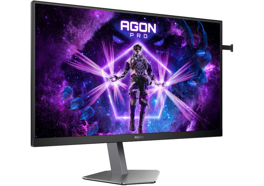 Monitor AOC Agon Pro AG276FK 27 cali 1920x1080 IPS 520Hz 0.3 ms [MPRT] Monitor z wyświetloną grafiką postaci na białym tle pod kątem, ochrona oczu, niebieskie światło, ogranicza promieniowanie