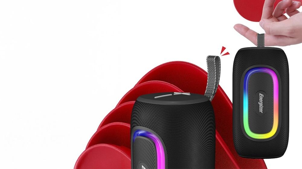 Głośnik mobilny ENERGIZER BTS163 - glosnik na tle czerwono-bialym