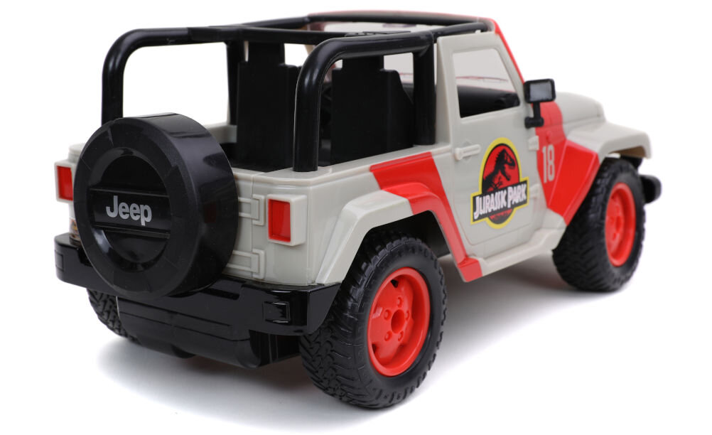 Samochód zdalnie sterowany JADA TOYS Jurassic Park Jeep Wrangler 253256000 zasilany standardowymi bateriami 4 x 1,5V-R6/AA i 2 x 1,5V-R3/AAA