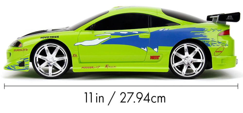 Samochód zdalnie sterowany JADA TOYS Szybcy i wściekli 1995 Mitsubishi Eclipse 253206014 licencjonowany model Mitsubishi Eclipse z 1995 roku w skali 1:16 28 cm Brian Szybcy i Wściekli dla osób powyżej 6 roku życia