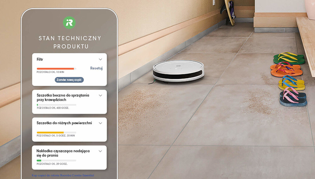 Robot sprzątający IROBOT Romba Combo Essential 2 Biały Aplikacja iRobot Home cykl sprzątania ustawienia harmonogram raporty Clean Map® system inteligentnego domu monitorowanie postępów kontrola