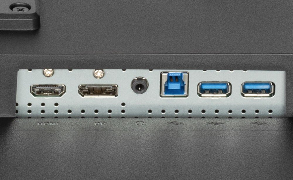 Monitor IIYAMA G-Master GB2795HSU-B1 27 1920x1080px 280Hz 0.2 ms [MPRT] zbliżenie na porty na spodzie monitora gniazda HDMI DisplayPort podłączenie