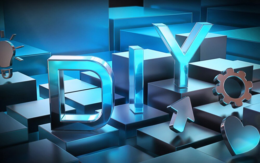 Płyta główna GIGABYTE Z890 Eagle Trójwymiarowy chromowany napis DIY w otoczeniu ikon narzędzi i serca