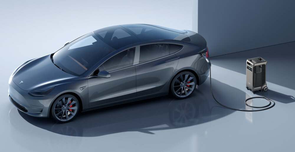 Stacja zasilania ANKER Solix F3800 port NEMA 14-50 ladowanie samochodu elektrycznego okolo 20 kilometrow zasiegu