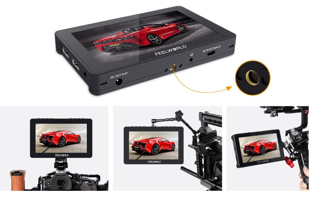 FEELWORLD F5 Pro V4 6 cali ramię odchylane obrót 360 stopni mocowanie zimna stopka gwint 1 4