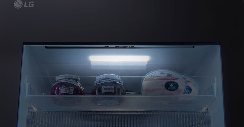 LODÓWKA LG GBG5160CEV światło górne zamknięte drzwi Oświetlenie LED widoczność jasne wnętrze mniejsze zużycie energii oszczędność dłuższa żywotność mniej generowanego ciepła