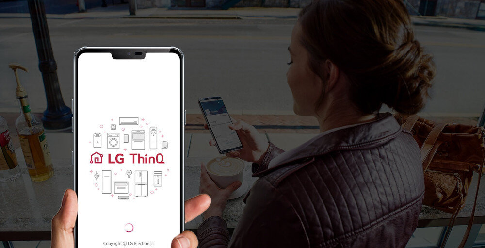 LODÓWKA LG GBG5160CEV zdjęcie wizualizacyjne poglądowe aplikacja LG ThinQ smartfon telefon zdalne połączenie sterowanie powiadomienia śledzenie funkcji ustawienia kontrola