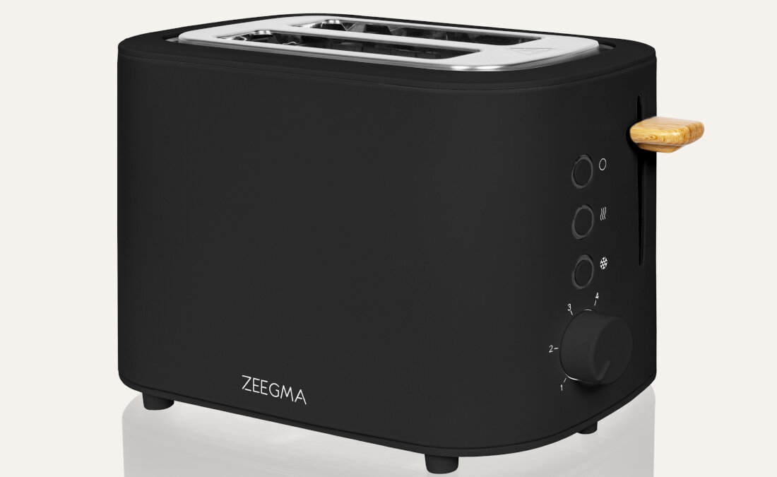 Toster ZEEGMA Tostee Wood Czarny Stylowy design kolor kolorystyka kremowa biel zaokrąglone krawędzie drewniane zdobienia
