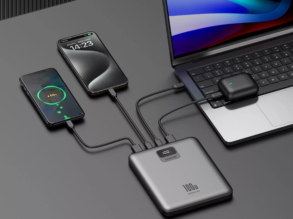 Powerbank CANYON PB-2010 20000 mAh 140W Ciemnoszary pojemnosc urzadzenie ladowanie