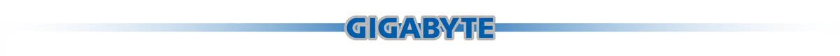 Logo GIGABYTE na tle z niebieskim gradientem.