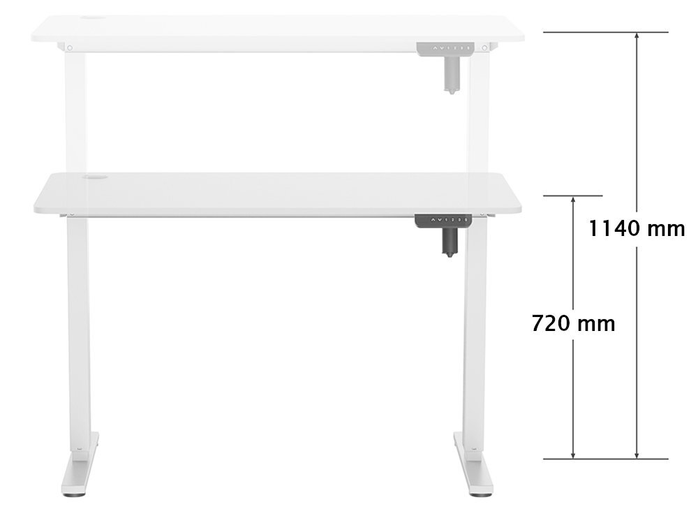 Biurko LVN SYSTEM Control Series 120 Biały prezentacja elektrycznej regulacji wysokości od 72 cm do 114 cm