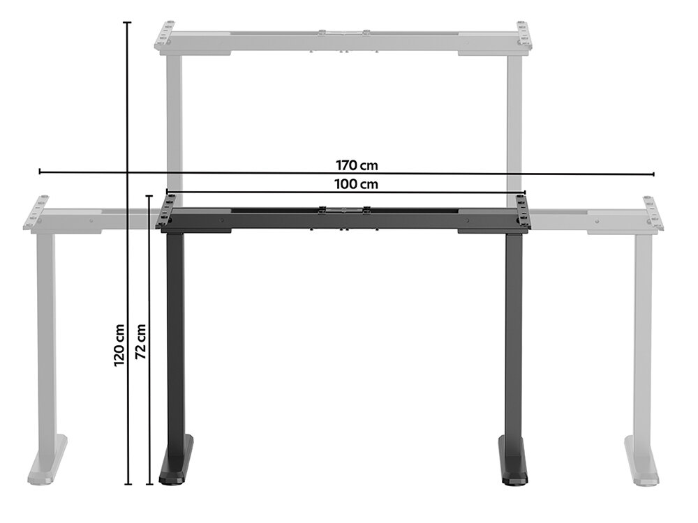 Stelaż biurka LVN SYSTEM Control Pro Biały kontroler zakres szerokości stelaża minimum 100 cm a maksymalnie 170 cm długośc bocznych wsporników 58 cm możliwość zamontowania blatu o szerokości 120-200 cm oraz głębokości 60-80 cm