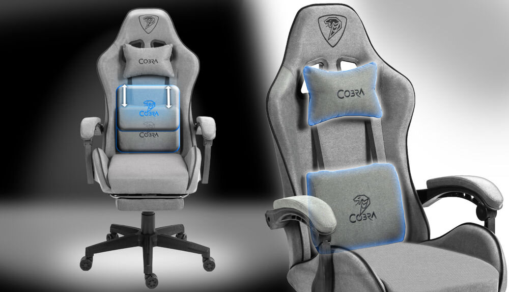 Fotel COBRA Player 5.0 CRF51 szary + podnóżek regulowany zagłówek regulowana poduszka lędźwiowa