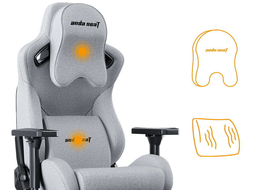 Fotel ANDA SEAT Kaiser 2 Pro XL Szary prezentacja fotela na białym tle poduszki z pianką Memory Foam dopasowanie do kształtu ciała pamięć kształtu poprawa postawy redukcja napięcia mięśniowego zdrowa pozycja komfort