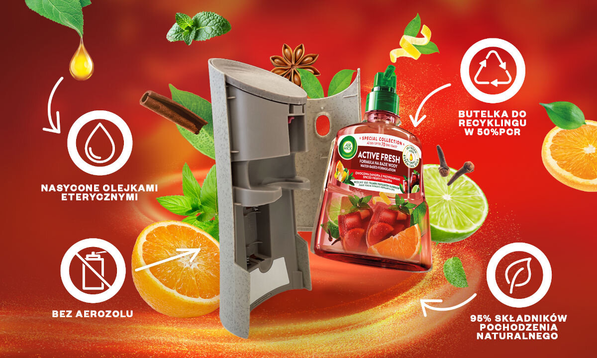 Wkład do odświeżacza powietrza AIR WICK Active Fresh Owocowa Sangria z przyprawami 228 ml