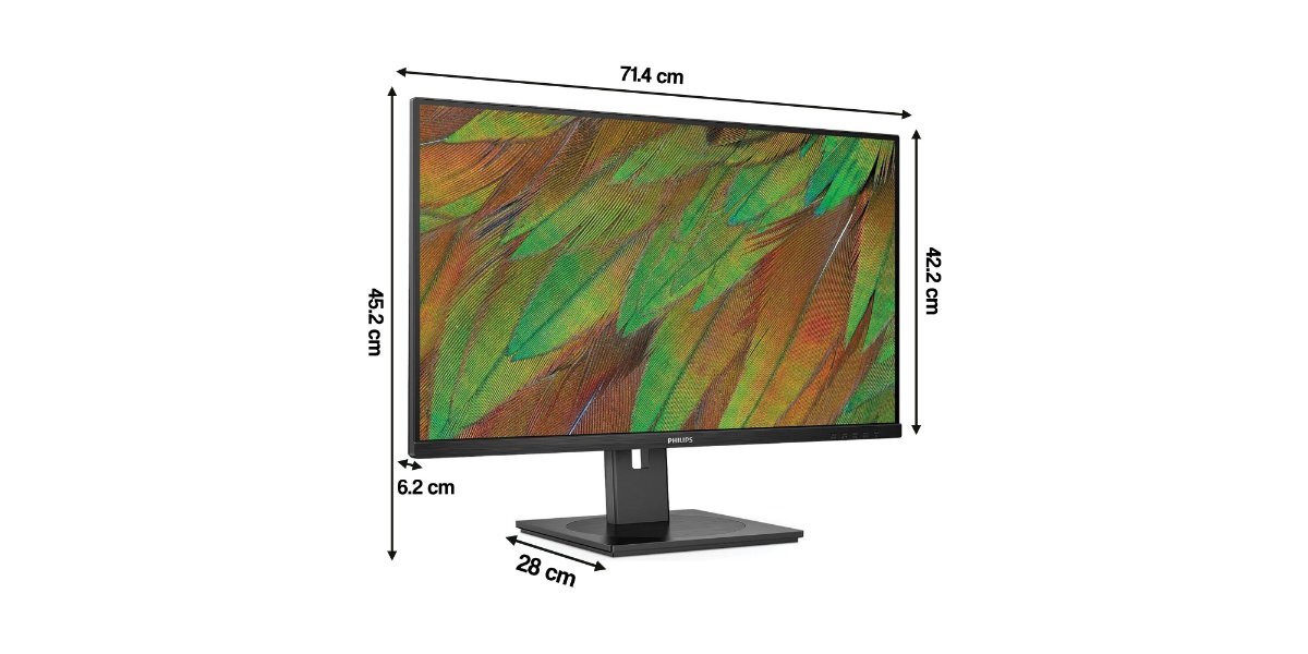 Monitor PHILIPS 32B1N3800/00 na białym tle - wymiary monitora.