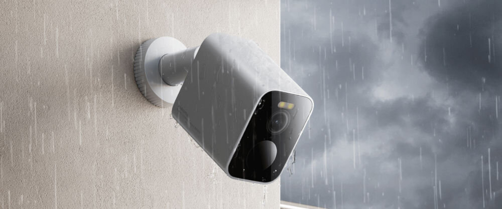 Kamera XIAOMI BW300 IP67 odporność na warunki pogodowe, kamera zamontowana na elewacji budynku