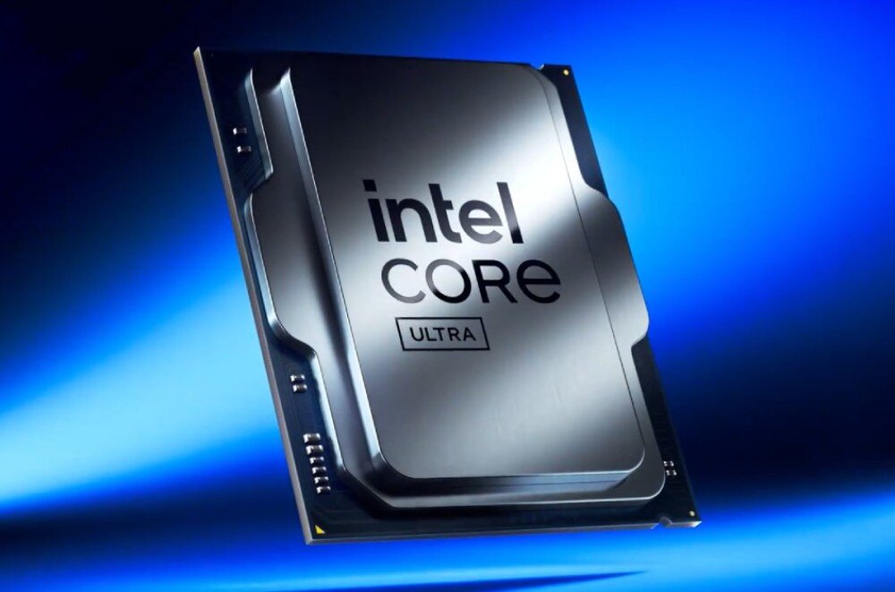 Płyta główna ASROCK Z890 Lightning WiFi Procesor z napisem 'intel CORE ULTRA' unoszący się na niebieskim tle