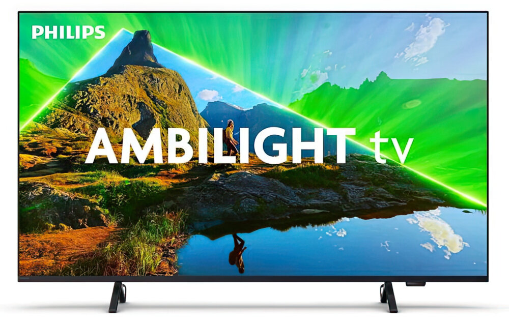 Telewizor PHILIPS 50PUS8319 design pilot z recyklingu opakowanie FSC, telewizor od frontu na białym tle