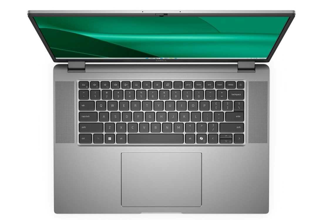 Otwarty laptop DELL Latitude 7650 z podświetlaną klawiaturą i zielonym ekranem. - podświetlana klawiatura