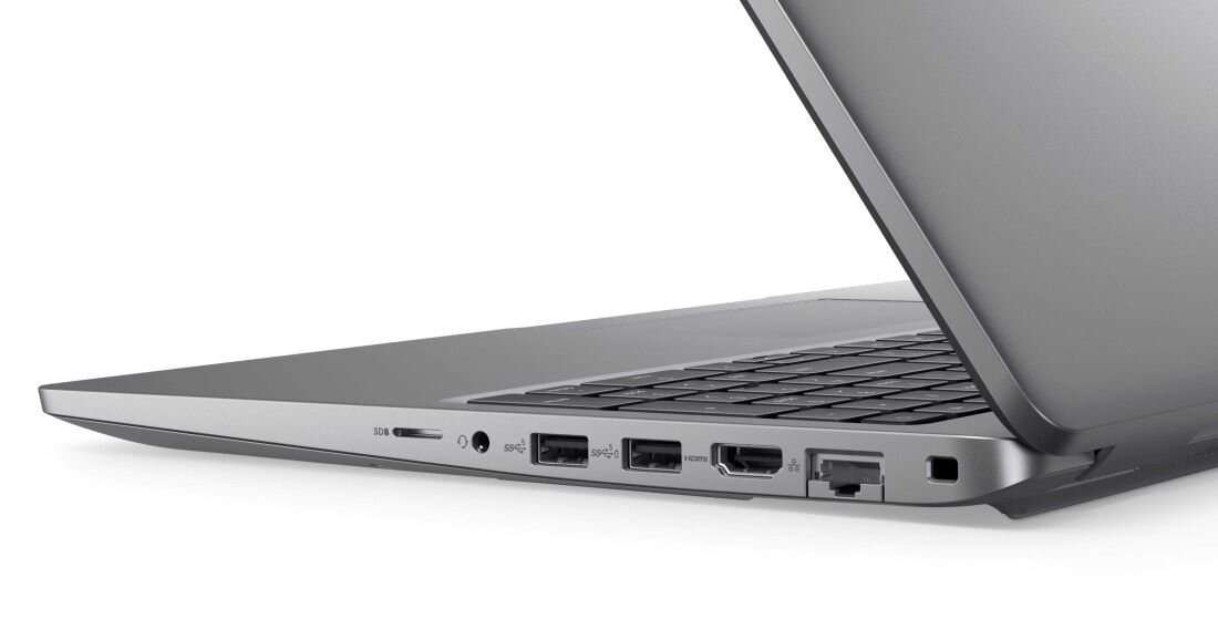 Laptop DELL Latitude 5550 na białym tle, pokazującym złącza. - HDMI 2.1 RJ-45 Thunderbolt 4 USB-A