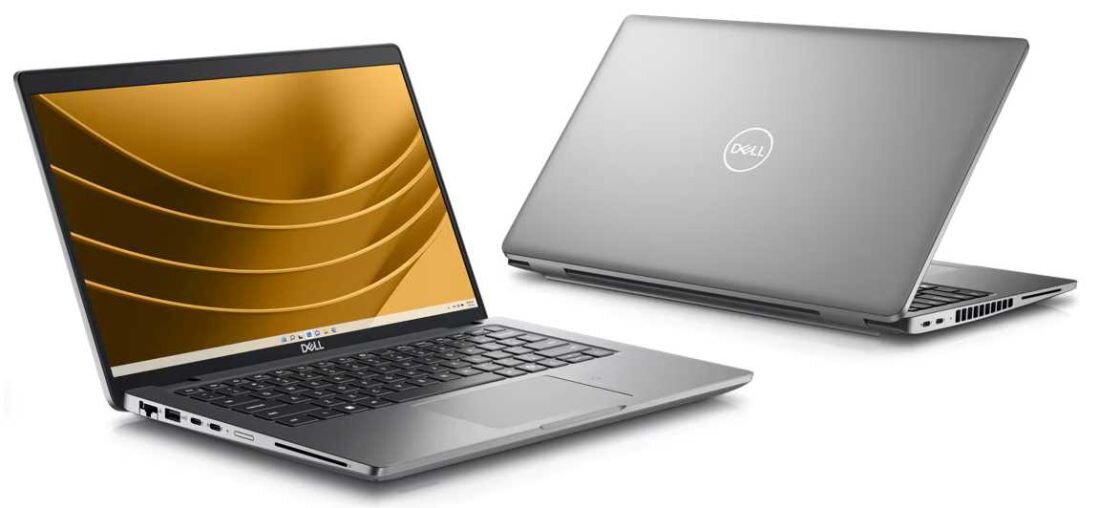 Laptop DELL Latitude E6400 na białym tle, z ekranem włączonym, pokazującym pulpit. - HDMI 2.1 RJ-45 Thunderbolt 4 USB-A