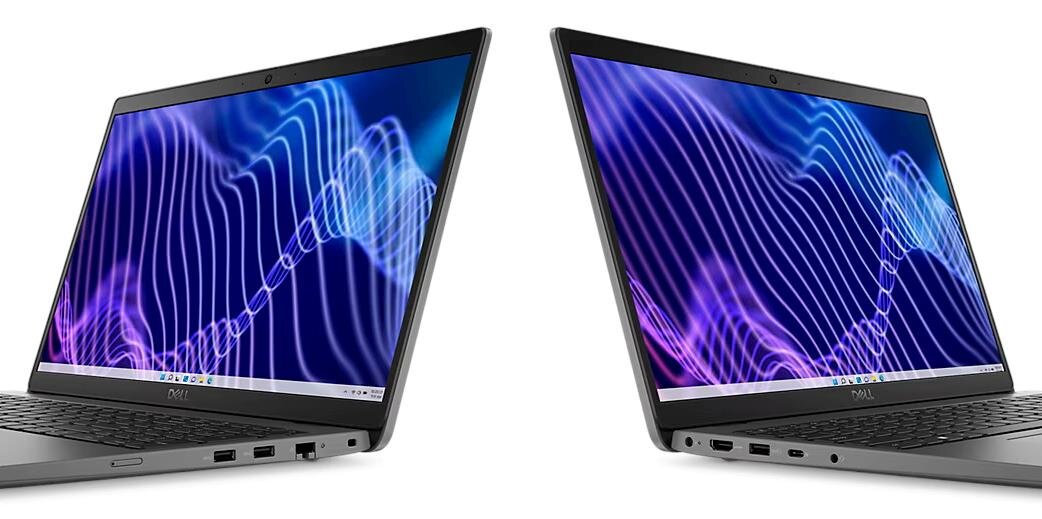 Obok siebie znajdują się dwa laptopy DELL Latitude 3540, które charakteryzują się tym samym stylem i konstrukcją. - Wi-Fi 6E, port USB Type-C 3.2 Gen. 2 (z DisplayPort i Power Delivery) i HDMI 1.4 ExpressConnect 