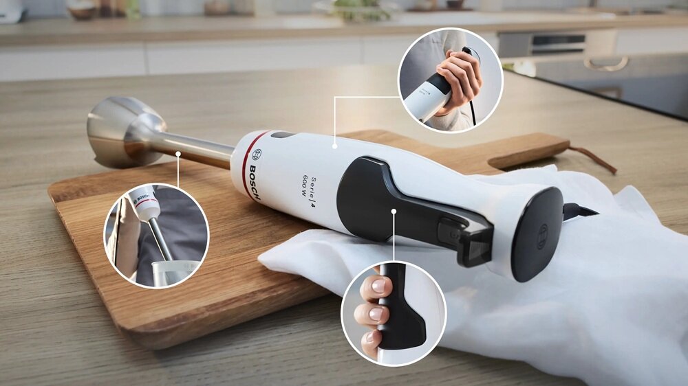Blender BOSCH MSM4W221  ergonomiczny, miękki uchwyt, dopasowany do dłoni, nie męczy rąk w czasie pracy
