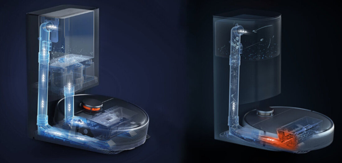 Stacja automatycznego oprozniania XIAOMI MI Robot Vacuum-Mop 2 Ultra dwukanalowa konstrukcja zbieranie kurzu przeplyw powietrza 16500 Pa