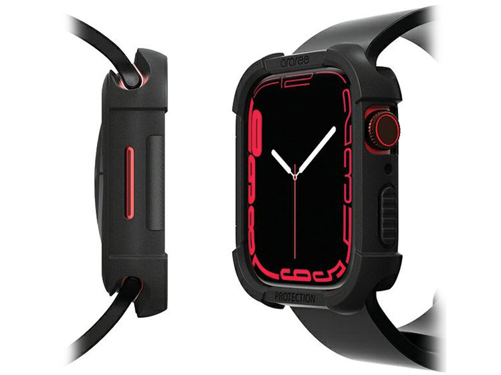 Etui ARAREE Flexield do Apple Watch 7/8/9 (41mm) Czarny Etui pokazane z dwóch stron elastyczność obudowa etui pokrowiec zegarek zegar watch elastyczne etui na zegarek