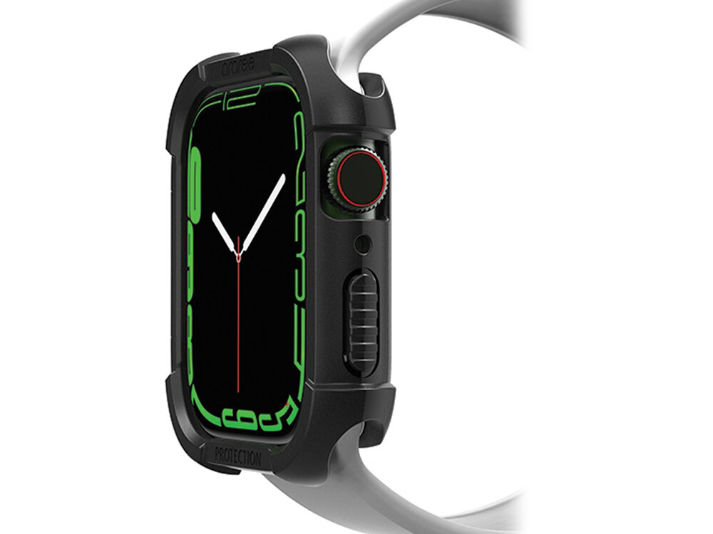 Etui ARAREE Flexield do Apple Watch 7/8/9 (41mm) Czarny Etui na zegarku pokazane z boku lekkość wytrzymałość praktyczne trwałe elastyczne w różnych kolorach i wersjach dla Apple Watch 7/8/9 (41 mm) optymalne dopasowanie łatwy dostęp do funkcji zegarka z tworzywa TPU bardziej elastyczne niż poliwęglan sztywniejsze od silikonu praktyczne trwałe skutecznie chroni urządzenie