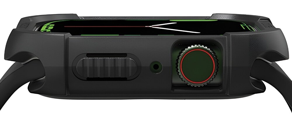 Etui ARAREE Flexield do Apple Watch 7/8/9 (45mm) Czarny Etui założone na zegarek z boku system kontrola jakość montaż białe tło dopasowanie linia Flexield system kontroli jakości AQS wszystkie etapy solidny trwały dopracowany w każdym detalu produkt łatwy montaż dopasowanie do przycisku Digital Crown dociśnięcie przeciwnej strony optymalne przyleganie obudowy pełna ochrona urządzenia wygoda użytkowania na co dzień