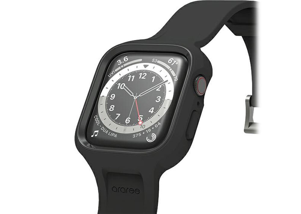 Etui ARAREE Duple Pro do Apple Watch 4/5/6/7/8/9/SE/SE 2 (40/41mm) Czarny Założony pasek do zegarka elastyczność obudowa pokrowiec zegarek zegar elastyczny pasek białe tło