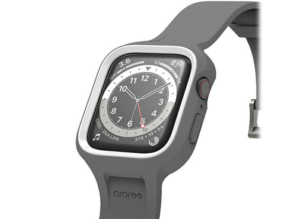 Etui ARAREE Duple Pro do Apple Watch 4/5/6/7/8/9/SE/SE 2 (40/41mm) Szary Założony pasek do zegarka elastyczność obudowa pokrowiec zegarek zegar elastyczny pasek białe tło